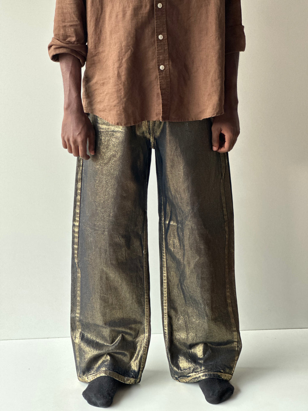 SPIELBERG Metallic Gold Baggy Denim
