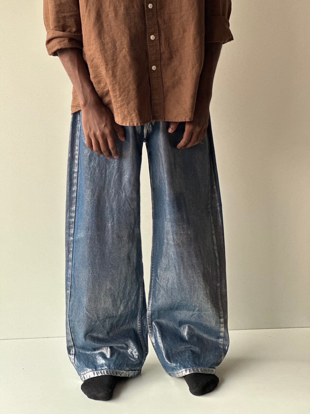 Metallic Silver Baggy Denim