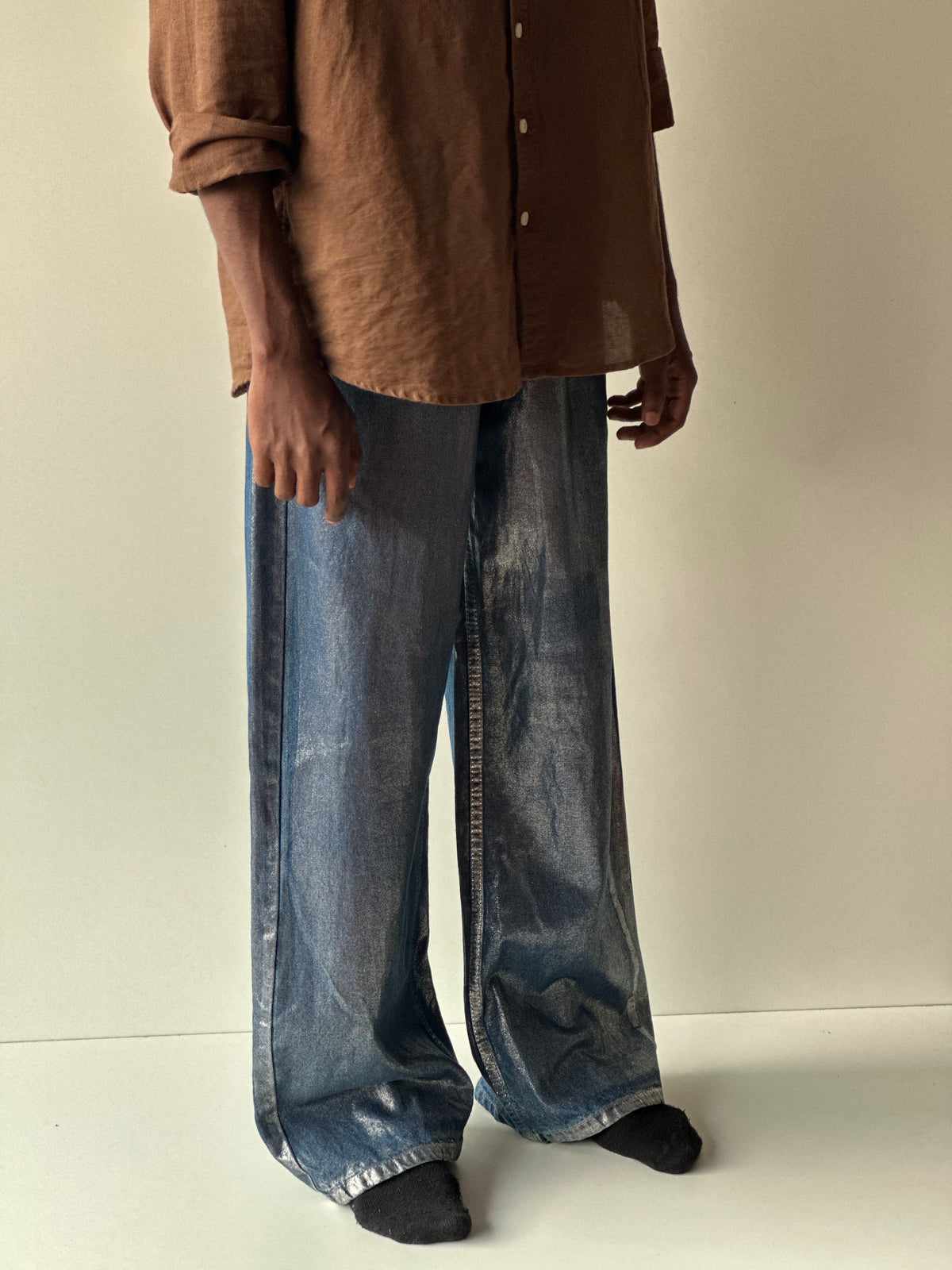Metallic Silver Baggy Denim