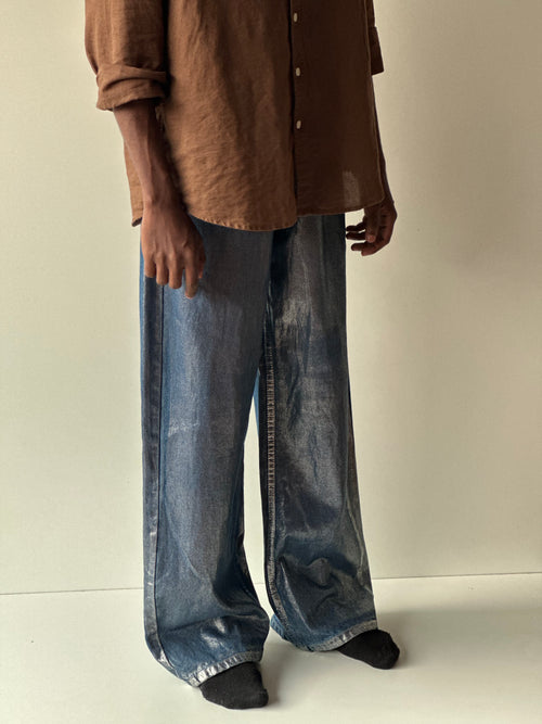 Metallic Silver Baggy Denim