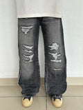 SPIELBERG Ash Grey Ripped Baggy Denim.