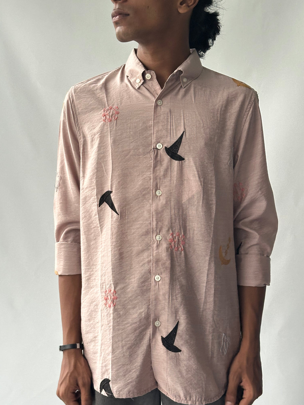 Blush Pink Abstract Embroidered Shirt